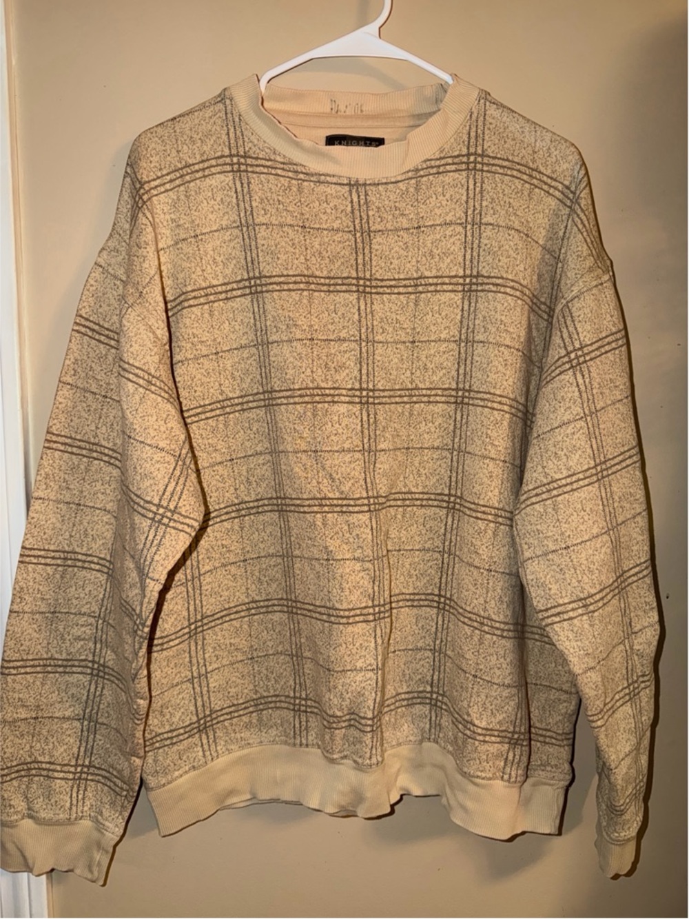 Cream Plaid Crewneck Sweater